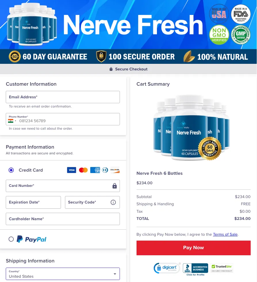 Nerve Fresh Checkout Page